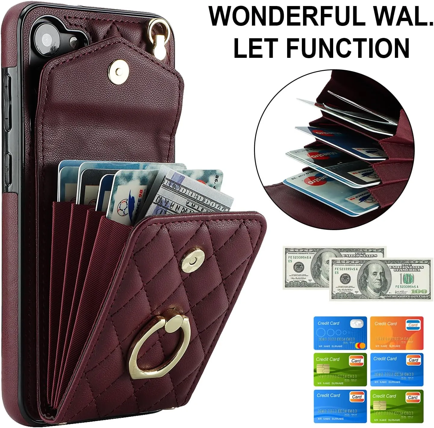 QLTYPRI Crossbody Wallet Case for Samsung Galaxy S24, PU Leather Phone Case with RFID Blocking Card Slots Holder Ring Kickstand Wrist Strap Lanyard Handbag Purse Cover for Samsung S24 – Wine Red