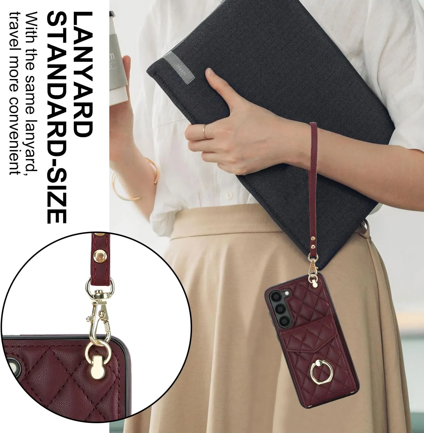 QLTYPRI Crossbody Wallet Case for Samsung Galaxy S24, PU Leather Phone Case with RFID Blocking Card Slots Holder Ring Kickstand Wrist Strap Lanyard Handbag Purse Cover for Samsung S24 – Wine Red