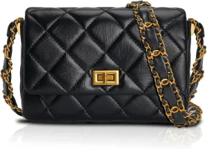 Quilted Bags for Women Soft Leather Shoulder Handbag Purse with Gold Chain Strap