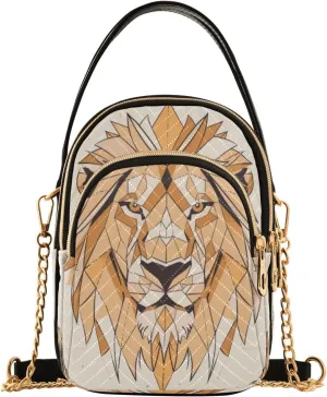 Quilted Crossbody Bags for Women Trendy, Lion Motif Small Shoulder Handbags Leather Purse for Women Cross Body Purses