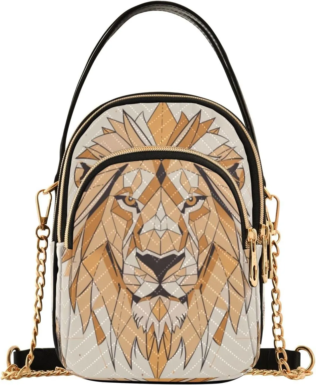 Quilted Crossbody Bags for Women Trendy, Lion Motif Small Shoulder Handbags Leather Purse for Women Cross Body Purses