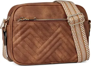 Quilted Crossbody Bags for Women Vegan Leather Purses Small Shoulder Handbags with Wide Strap
