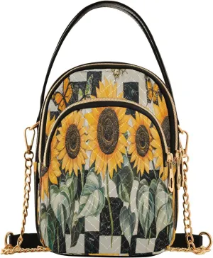 Quilted Crossbody Bags for Women,Spring Summer Welcome Sunflower Butterfly Women's Crossbody Handbags Small Travel Purses Phone Bag