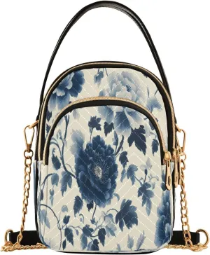 Quilted Crossbody Bags for Women,Traditional Chinese Blue and White Porcelain Women's Crossbody Handbags Small Travel Purses Phone Bag