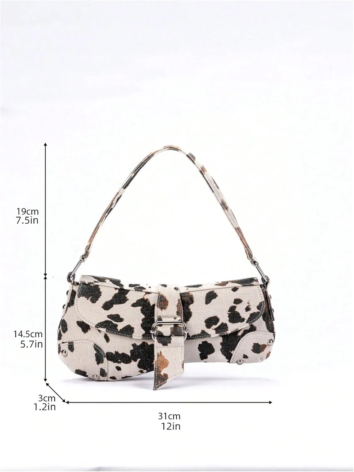 QWINEE Women's Y2K Leopard Print Shoulder Bag Denim Handbags Retro Cheetah Purses Top Handle Buckle Clutch Underarm Bag