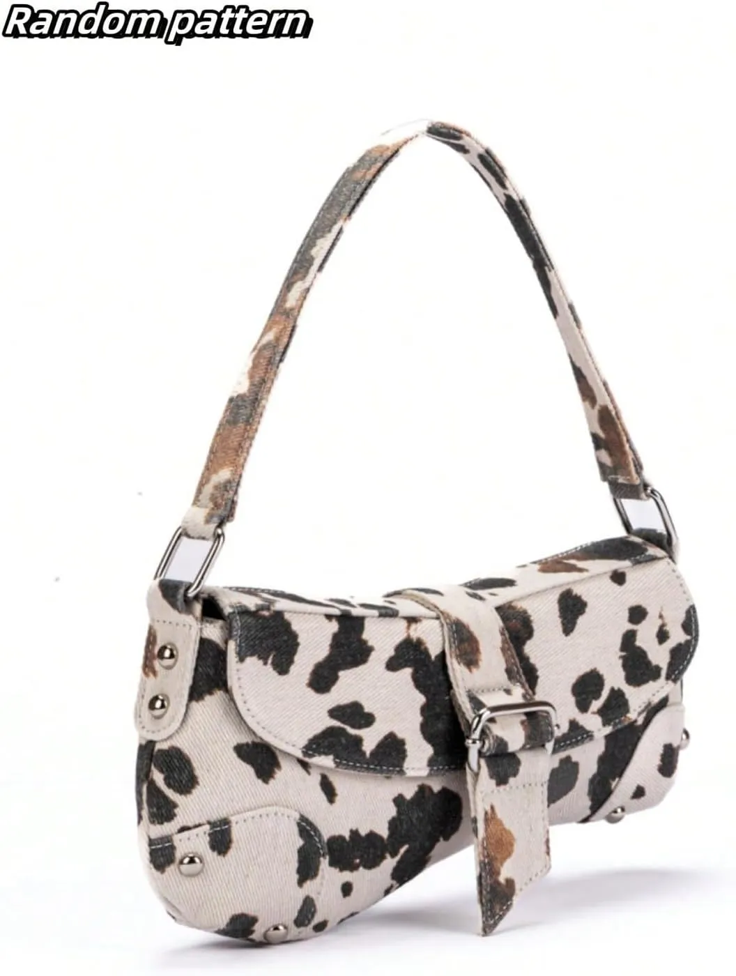 QWINEE Women's Y2K Leopard Print Shoulder Bag Denim Handbags Retro Cheetah Purses Top Handle Buckle Clutch Underarm Bag