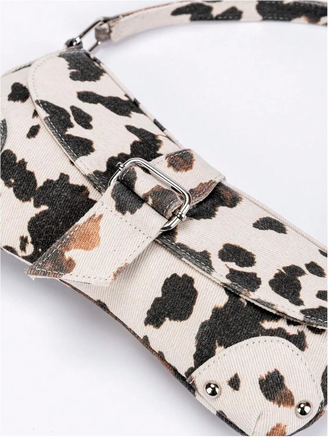 QWINEE Women's Y2K Leopard Print Shoulder Bag Denim Handbags Retro Cheetah Purses Top Handle Buckle Clutch Underarm Bag