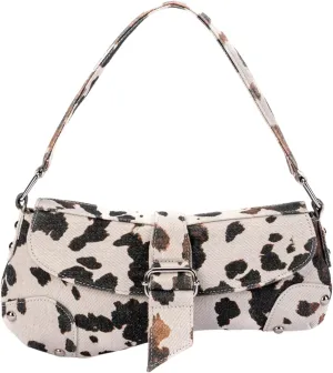 QWINEE Women's Y2K Leopard Print Shoulder Bag Denim Handbags Retro Cheetah Purses Top Handle Buckle Clutch Underarm Bag