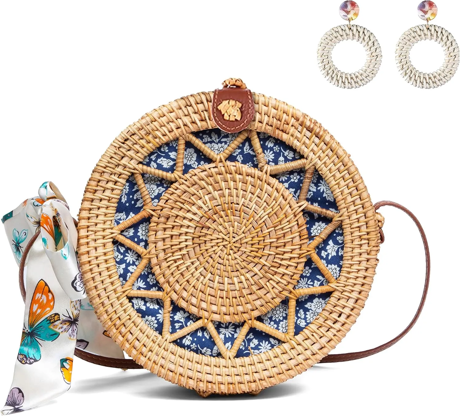 Rattan Bags for Women Straw Bag Handmade Wicker Woven Round Summer Beach Bags