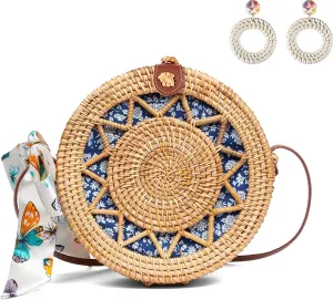 Rattan Bags for Women Straw Bag Handmade Wicker Woven Round Summer Beach Bags