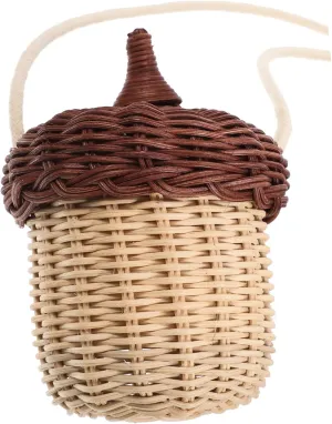 Rattan Shoulder Bag Acorn Shape Mini Cross Bag Rattan Storage Basket Basket Handle Ideal for Boys and Girls