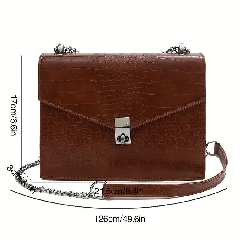 realaiot  Crocodile Pattern Crossbody Bag, Retro Faux Leather Purses, Fashion Chain Shoulder Bag For Women
