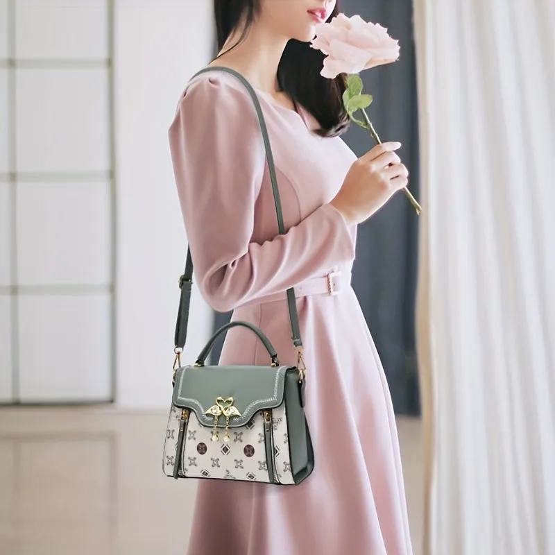 realaiot  Fashion Printed Handbags, Swan Decor Crossbody Bag, Women's Top Handle Flap Purses