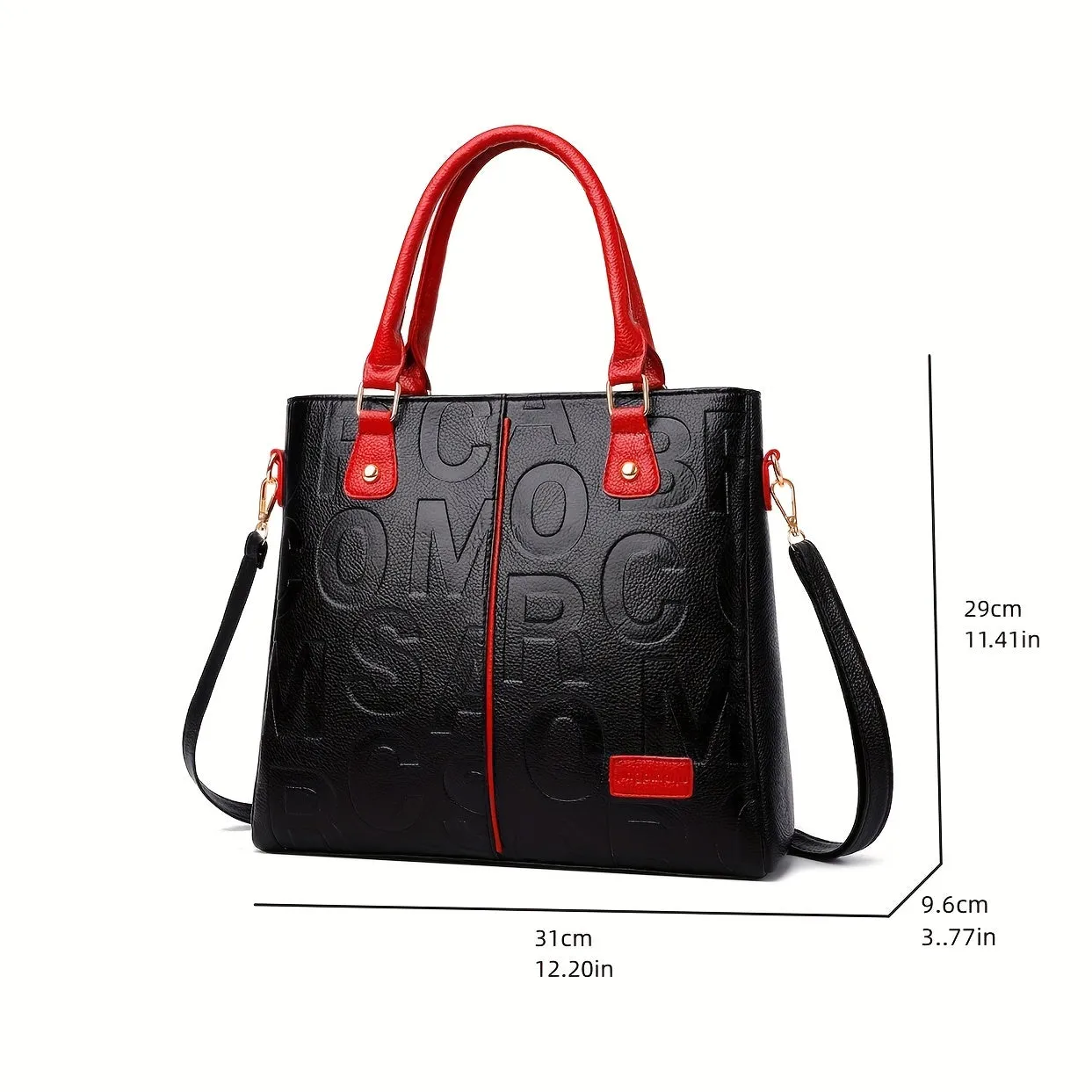 realaiot  Letter Embossed Handbag, Trendy Colorblock Crossbody Bag, Women's Top Handle Purses