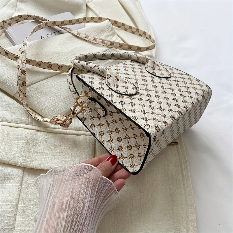 realaiot  Mini Polka Dot Print Handbag, Elegant Square Crossbody Bag, Women's Double Handle Purses With Zipper