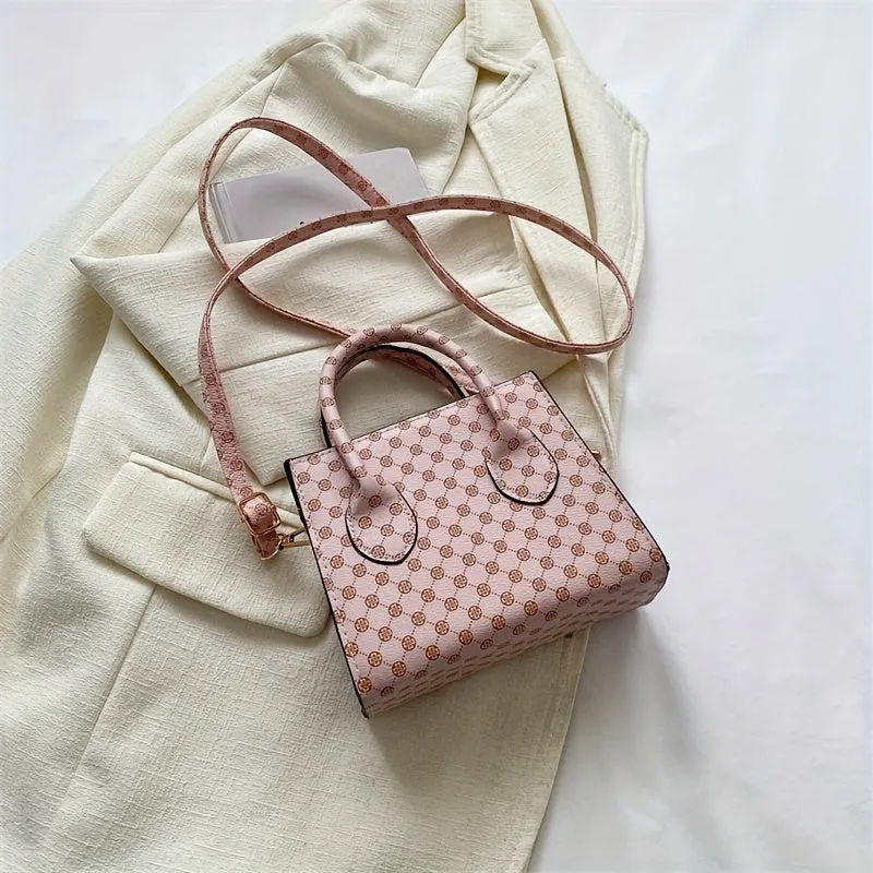 realaiot  Mini Polka Dot Print Handbag, Elegant Square Crossbody Bag, Women's Double Handle Purses With Zipper