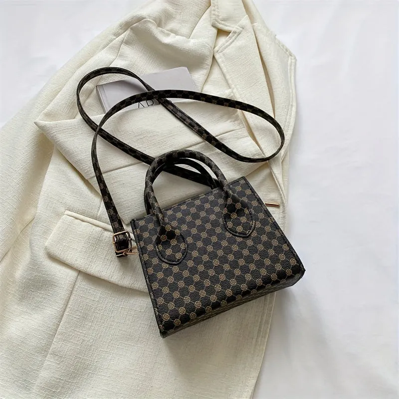 realaiot  Mini Polka Dot Print Handbag, Elegant Square Crossbody Bag, Women's Double Handle Purses With Zipper