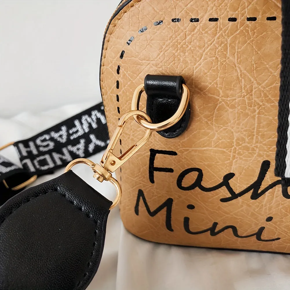 realaiot  Mini Shell Crossbody Bag, Letter Print Shoulder Bag, Retro Zipper Purses For Women