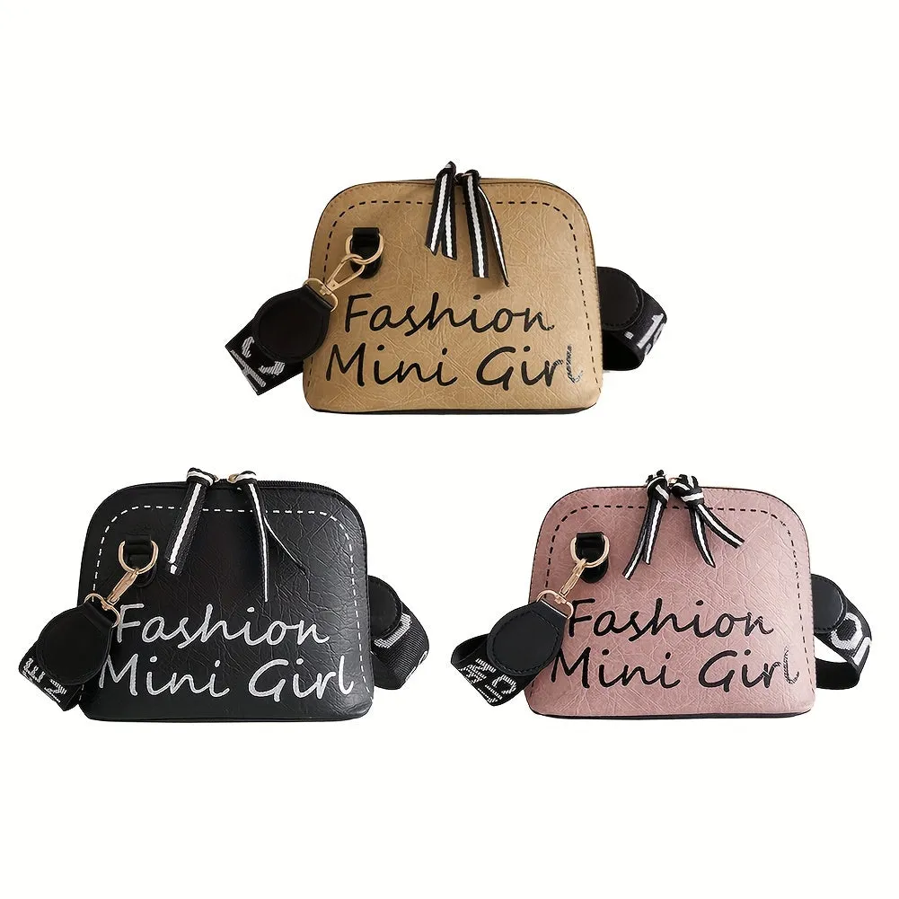 realaiot  Mini Shell Crossbody Bag, Letter Print Shoulder Bag, Retro Zipper Purses For Women
