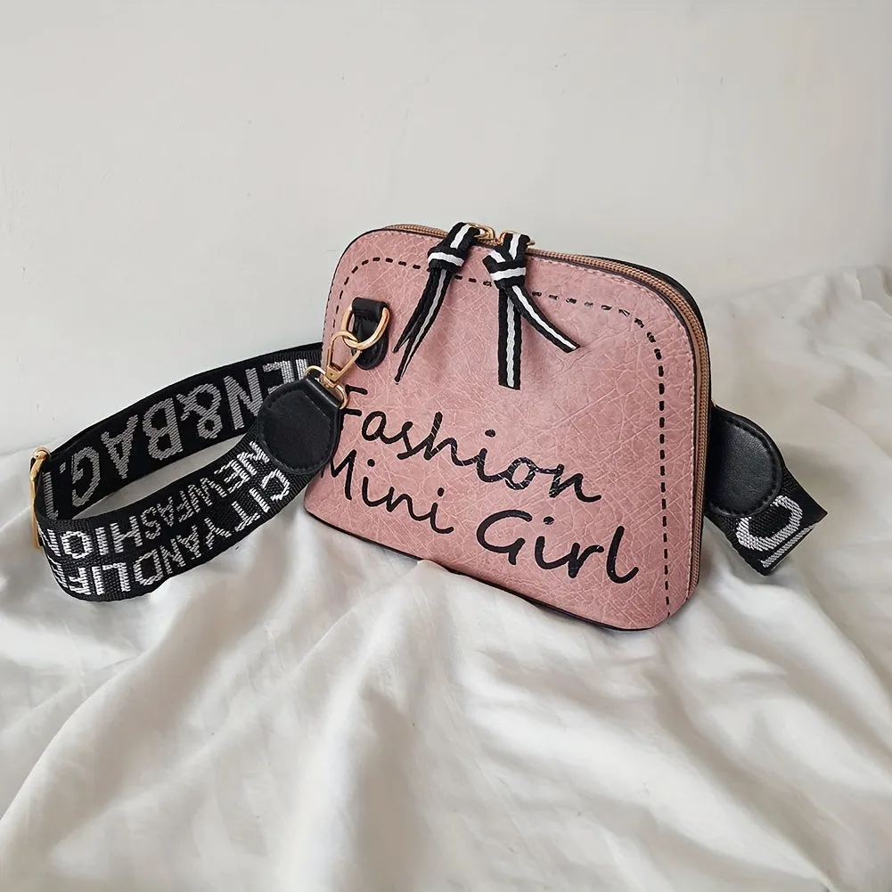 realaiot  Mini Shell Crossbody Bag, Letter Print Shoulder Bag, Retro Zipper Purses For Women