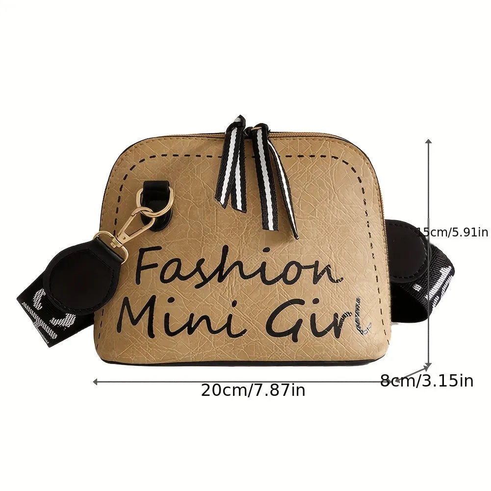realaiot  Mini Shell Crossbody Bag, Letter Print Shoulder Bag, Retro Zipper Purses For Women