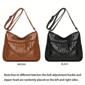 realaiot  Soft PU Leather Crossbody Bag, Retro Style Shoulder Bag, Women's Multi Pockets Purses For Daily Use