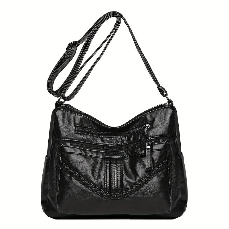 realaiot  Soft PU Leather Crossbody Bag, Retro Style Shoulder Bag, Women's Multi Pockets Purses For Daily Use