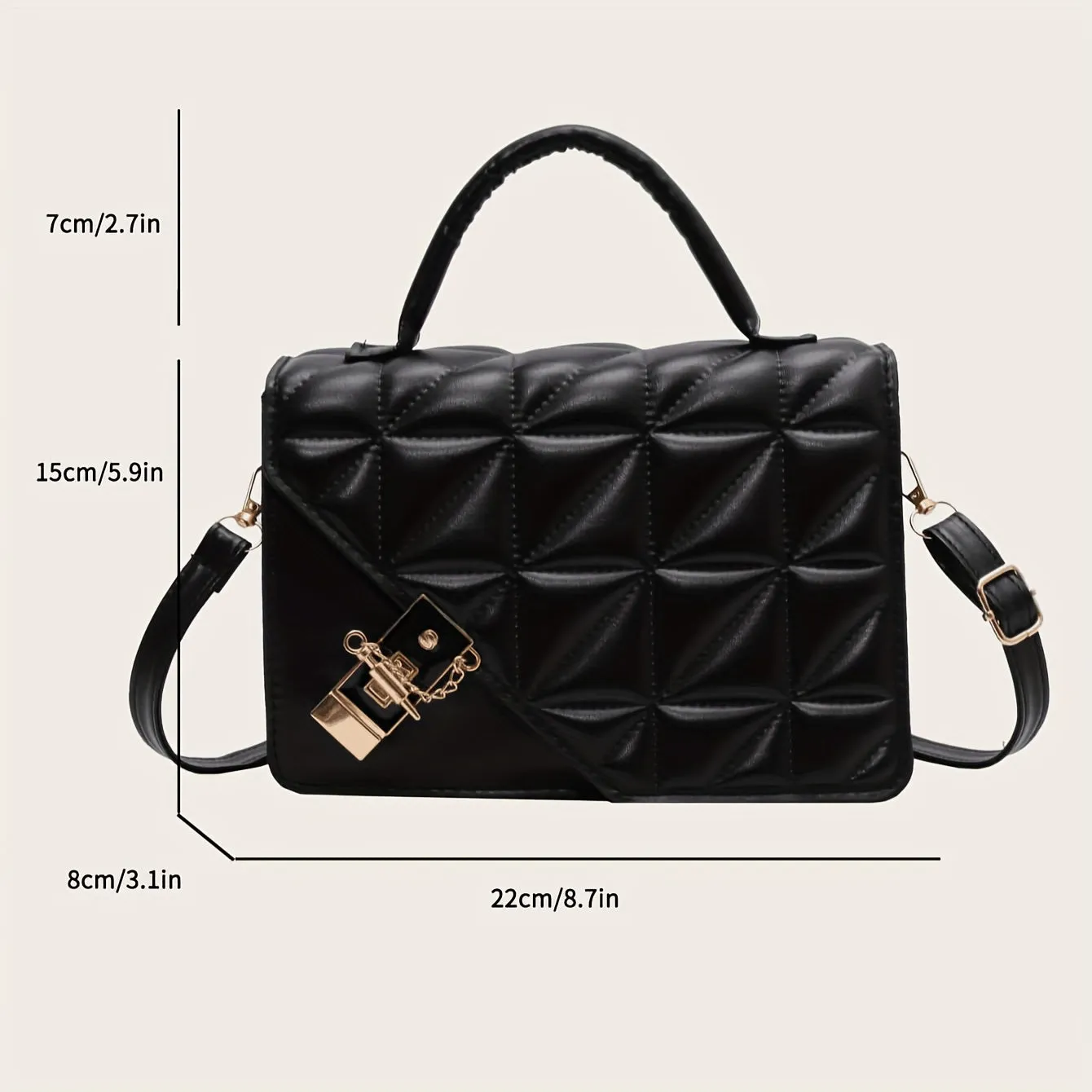 realaiot  Trendy Quilted Handbag For Women, Simple Argyle Crossbody Bag, Lock Decor Shoulder Purses