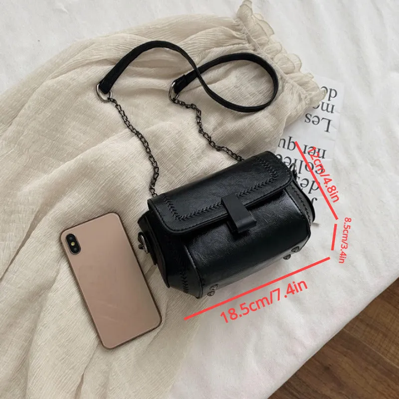 realaiot  Vintage Chain Crossbody Bag, Mini Faux Leather Shoulder Bag, Women's  Magnetic Button Flap Purses