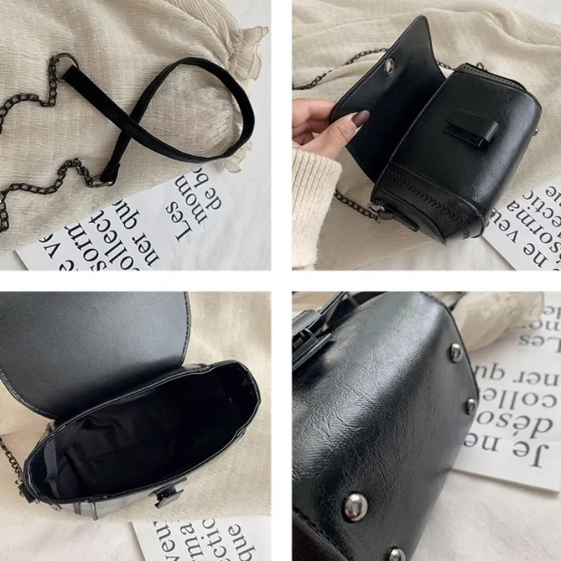 realaiot  Vintage Chain Crossbody Bag, Mini Faux Leather Shoulder Bag, Women's  Magnetic Button Flap Purses