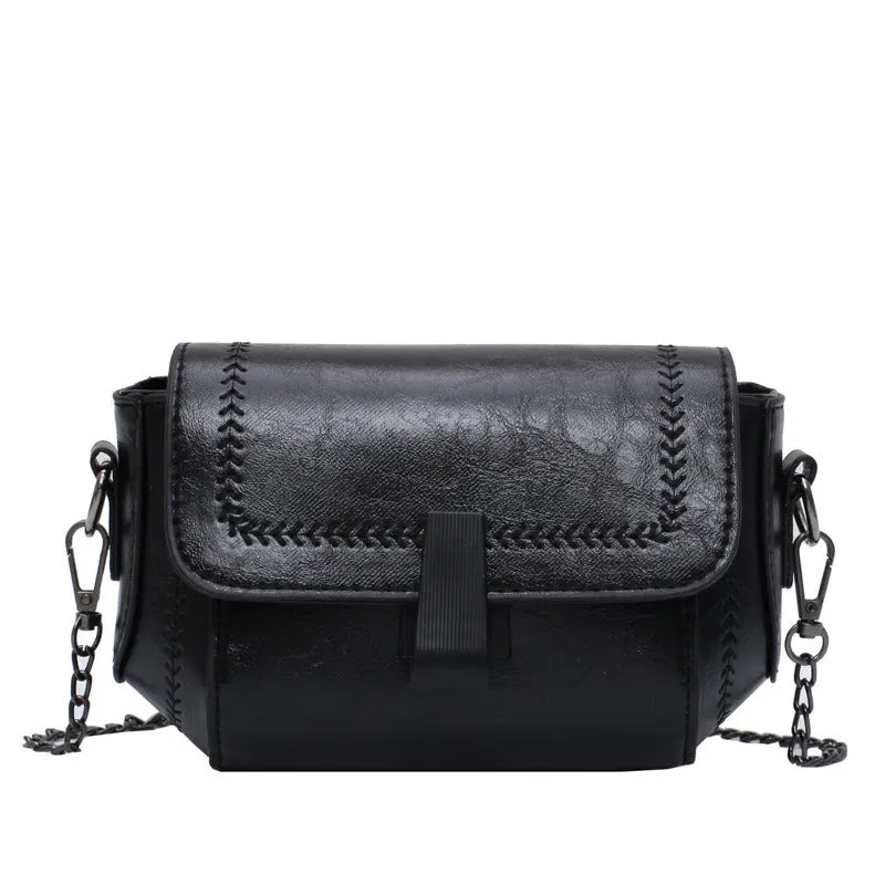 realaiot  Vintage Chain Crossbody Bag, Mini Faux Leather Shoulder Bag, Women's  Magnetic Button Flap Purses