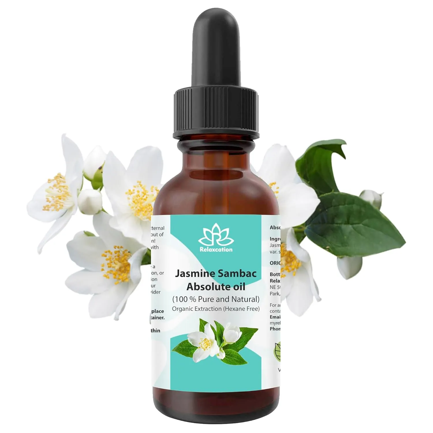 Relaxcation Pure Jasmine Sambac Oil – Aromatic Floral Oil for Skin, Hair, Body & Diffuser | Cold Botanical Extract from India | Hexane-Free, Natural, Vegan, 2 oz