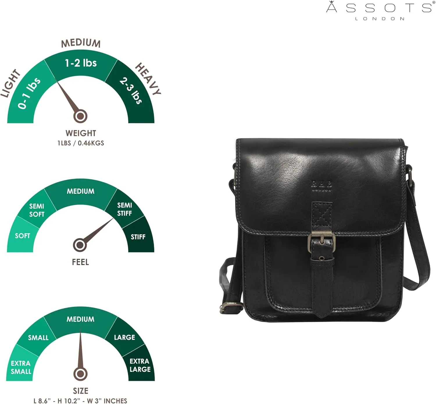 RHB Leather Crossbody Bag for Women - Sturdy Vintage Messenger Bag for Men with Adjustable Flap Fits IPad 11 inches