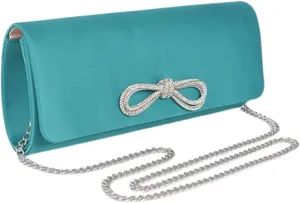 Rhinestone Bow Satin Clutch Bag Elegant Evening Handbag for Parties Weddings Crossbody Bag Dinner Night Out Prom Party