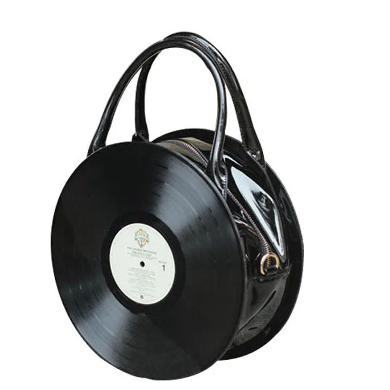 Rock vinyl CD women bag original design handbags of old times pu leather tote fashion top-hand handbag for girl black XA1120A