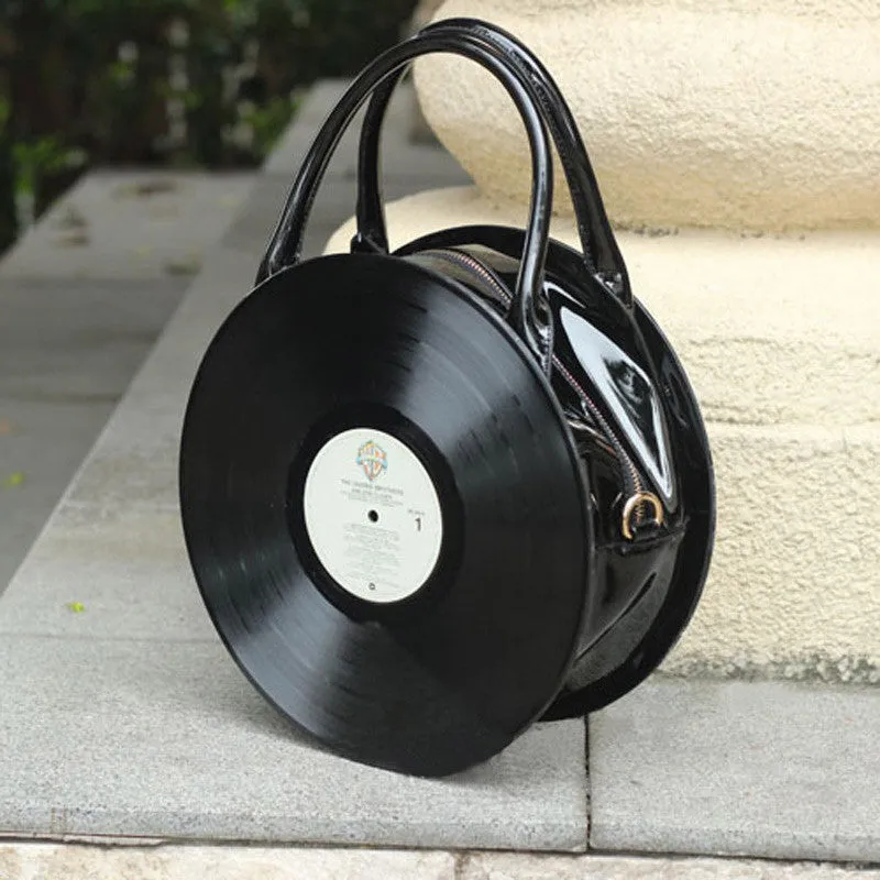 Rock vinyl CD women bag original design handbags of old times pu leather tote fashion top-hand handbag for girl black XA1120A