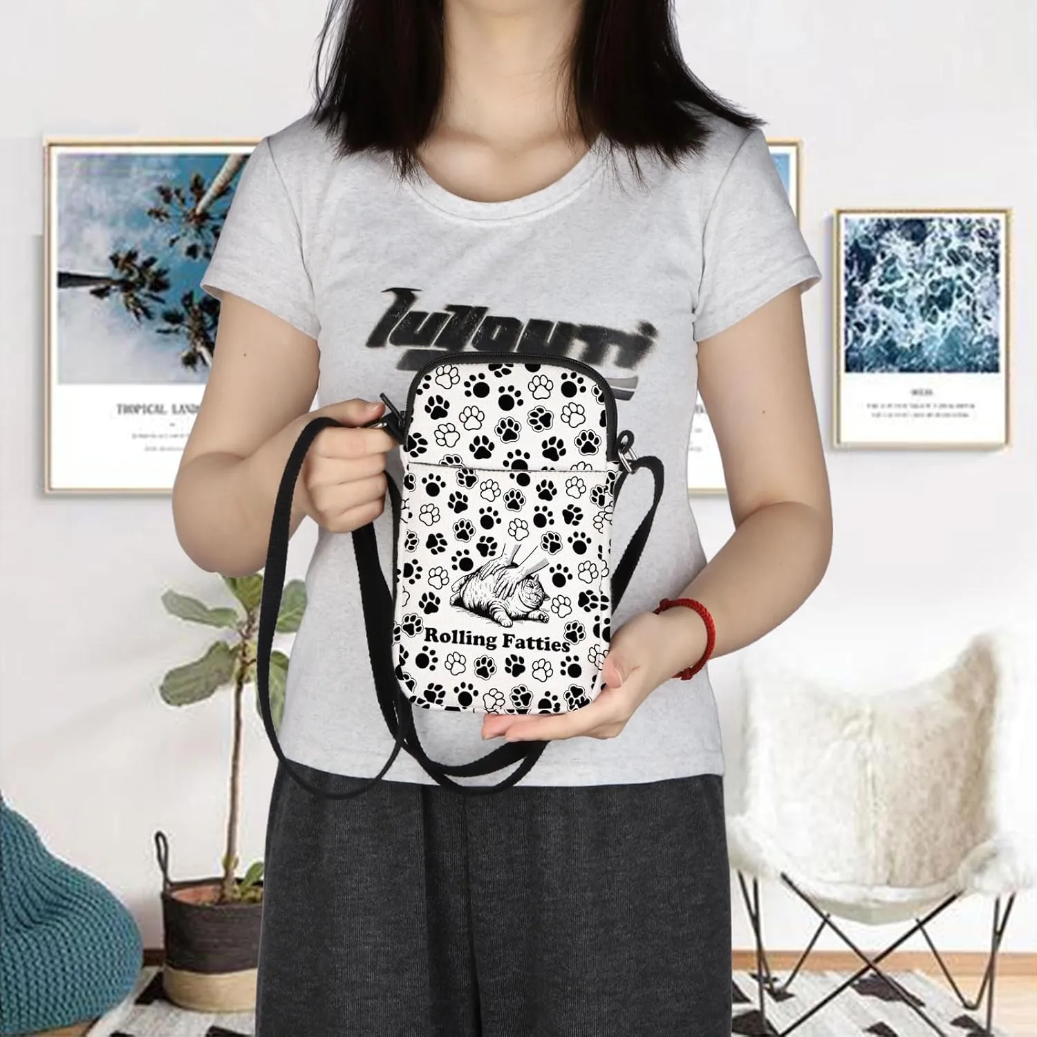 Rolling Fatties Cat Crossbody Bag Funny Cats Graphic Gift Cat Lover Gift Funny Cats Meme Shoulder Bag Pet Lover Handle Bags