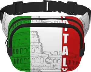Roman Coliseum Italian Flag Print Unisex Square Double Layer Waist Bag Crossbody Fanny Pack Travel Workout Accessory