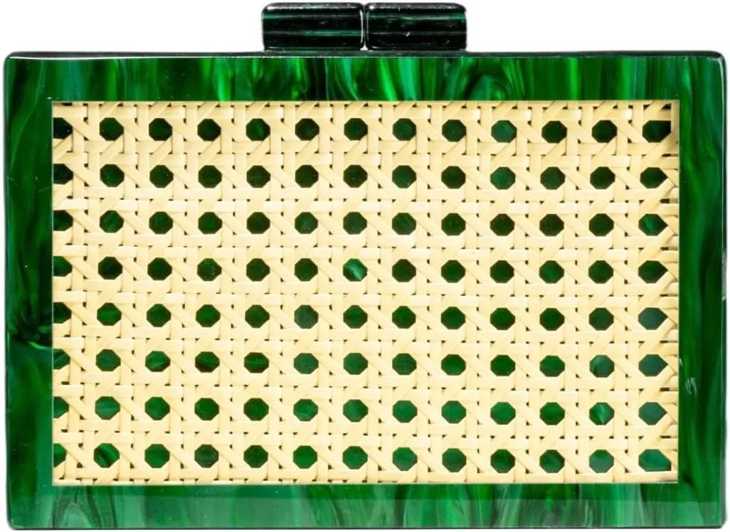 RomanticDesign Women Acrylic Handbag Rattan Woven Pattern Square Box Crossbody Handbag Shoulder Bag Chain Purse