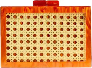 RomanticDesign Women Acrylic Handbag Rattan Woven Pattern Square Box Crossbody Handbag Shoulder Bag Chain Purse