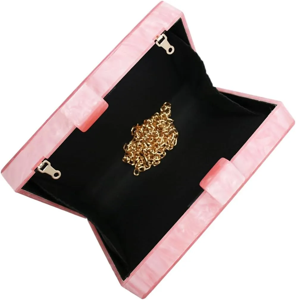 RomanticDesign Women Acrylic Handbag Rattan Woven Pattern Square Box Crossbody Handbag Shoulder Bag Chain Purse