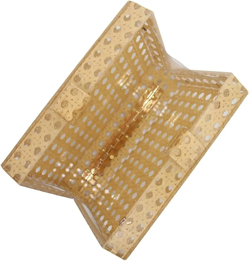 RomanticDesign Women Acrylic Handbag Rattan Woven Pattern Square Box Crossbody Handbag Shoulder Bag Chain Purse