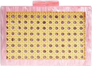 RomanticDesign Women Acrylic Handbag Rattan Woven Pattern Square Box Crossbody Handbag Shoulder Bag Chain Purse