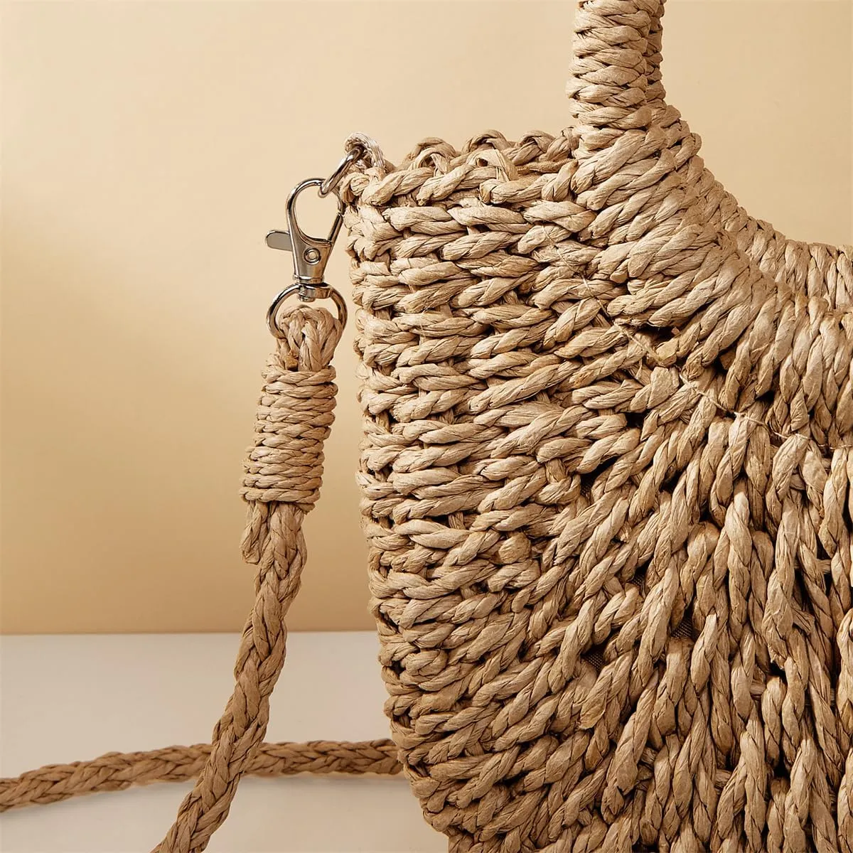 RomanticDesign Women Straw Handbag Woven Tote Bag Summer Beach Crossbody Purse for Vacation