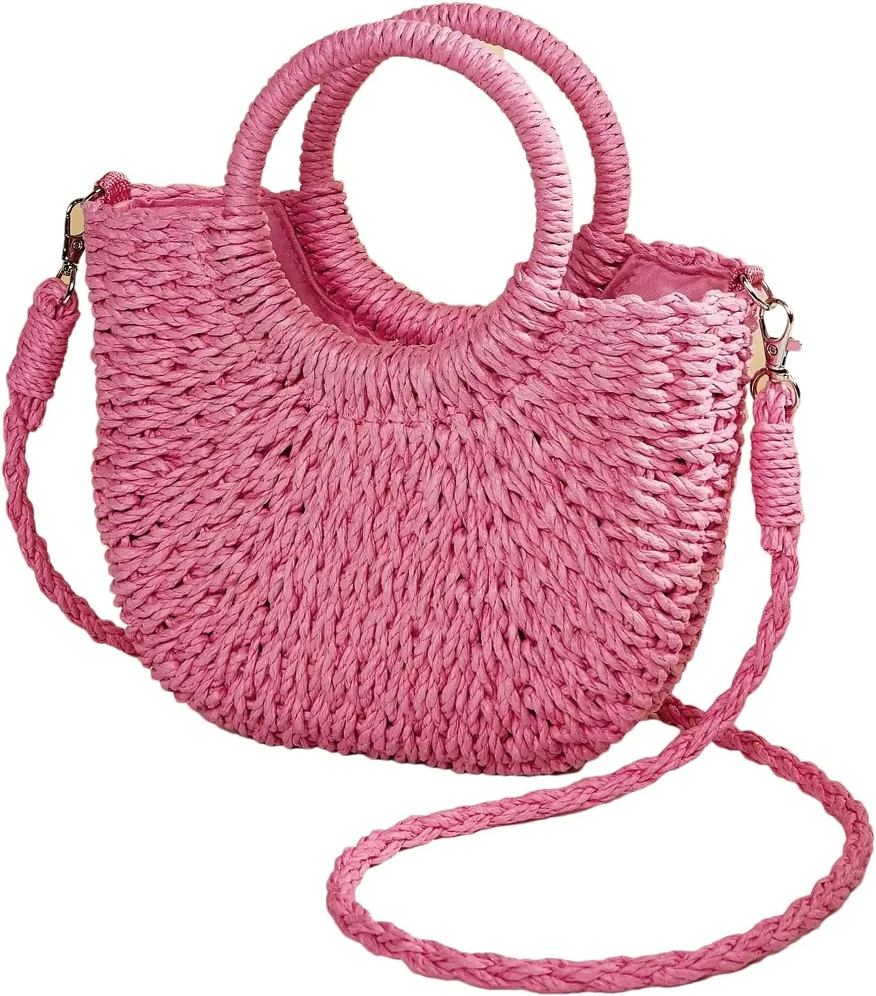RomanticDesign Women Straw Handbag Woven Tote Bag Summer Beach Crossbody Purse for Vacation