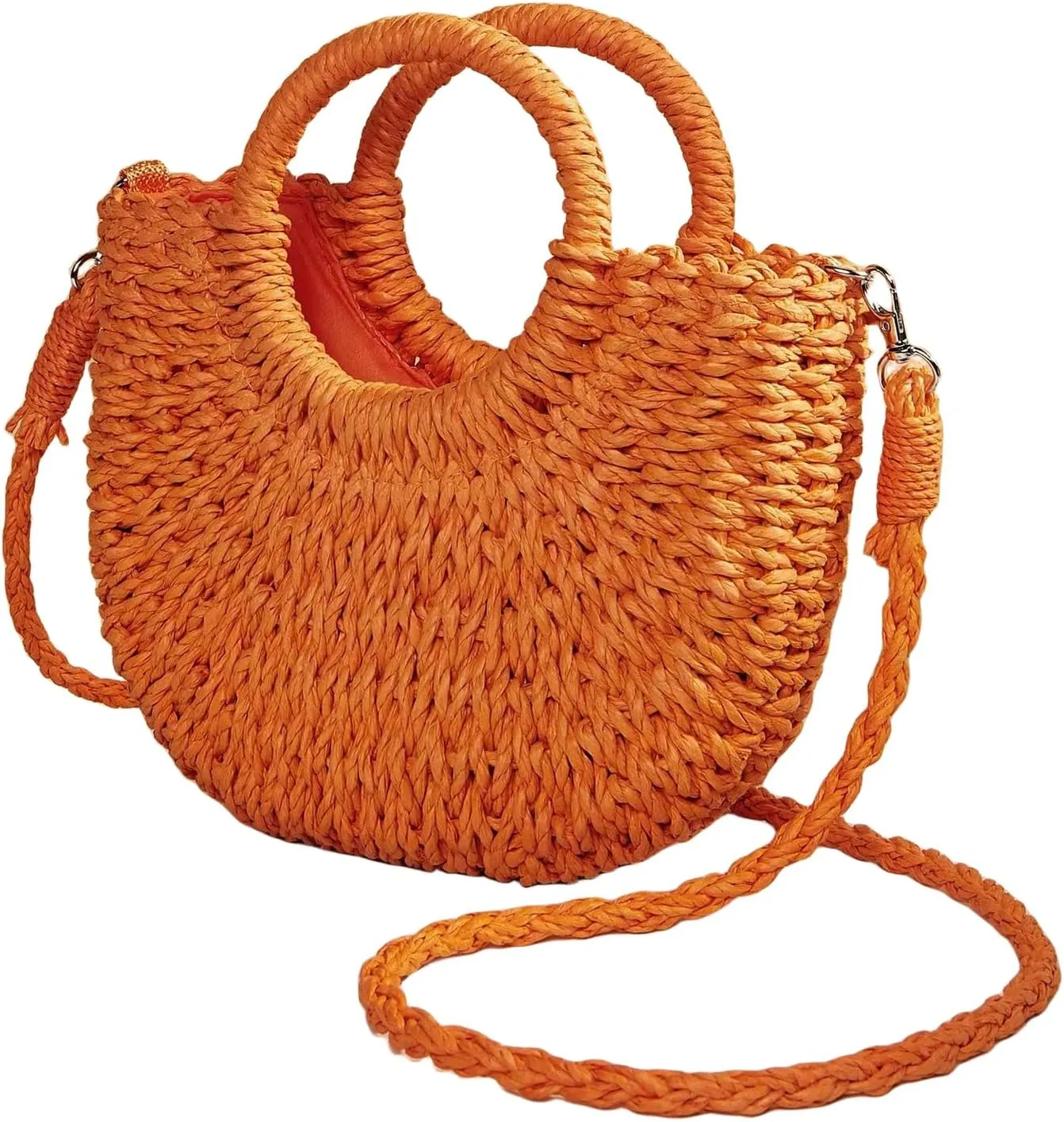 RomanticDesign Women Straw Handbag Woven Tote Bag Summer Beach Crossbody Purse for Vacation