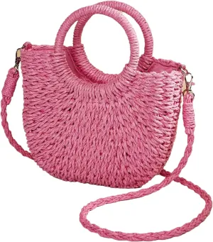 RomanticDesign Women Straw Handbag Woven Tote Bag Summer Beach Crossbody Purse for Vacation