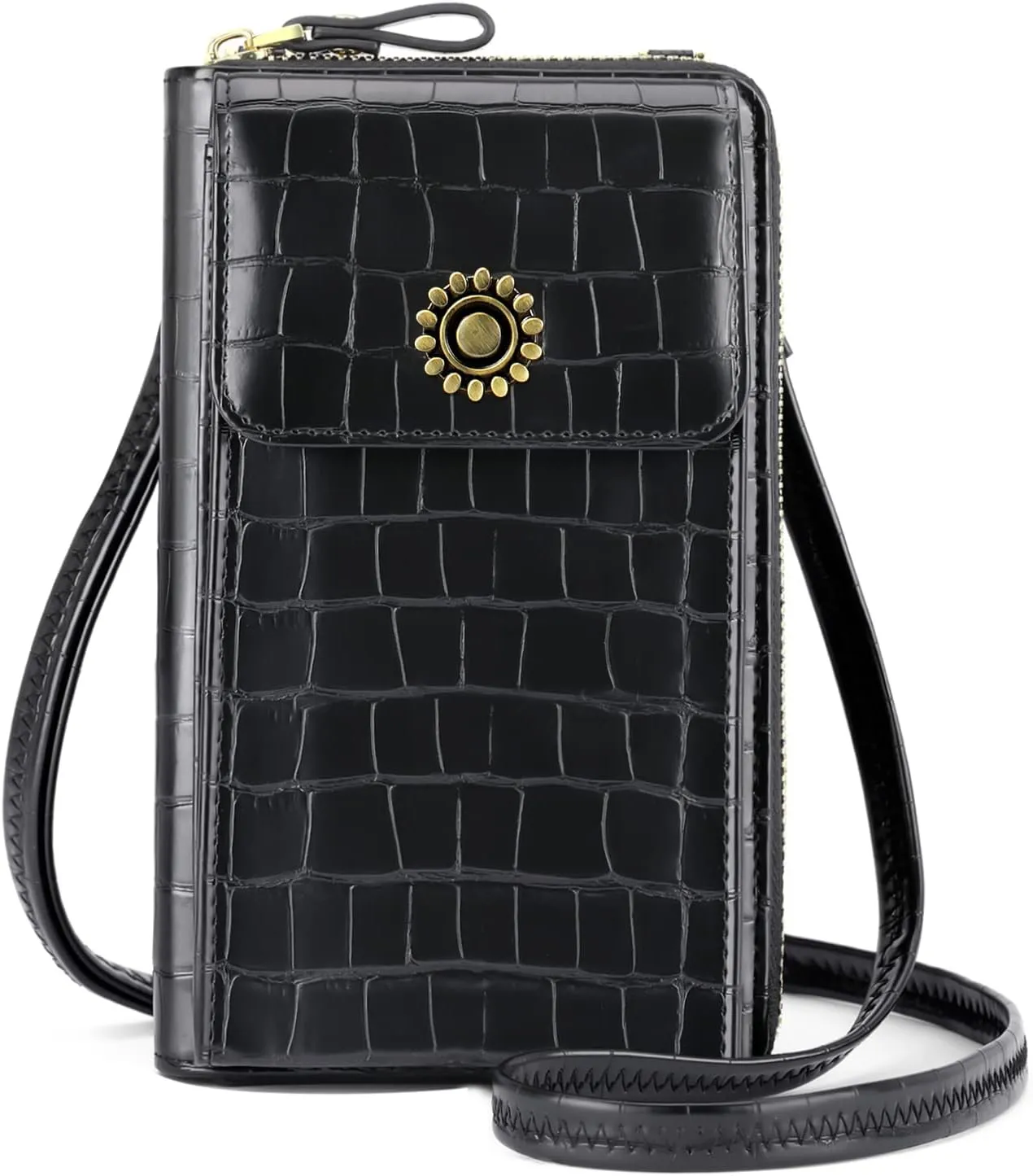 RONSIN Cell Phone Purse Wallet for Women Crossbody Phone Bag Mini Shoulder Bag with RFID Card Slots (Black Purse)