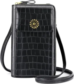 RONSIN Cell Phone Purse Wallet for Women Crossbody Phone Bag Mini Shoulder Bag with RFID Card Slots (Black Purse)