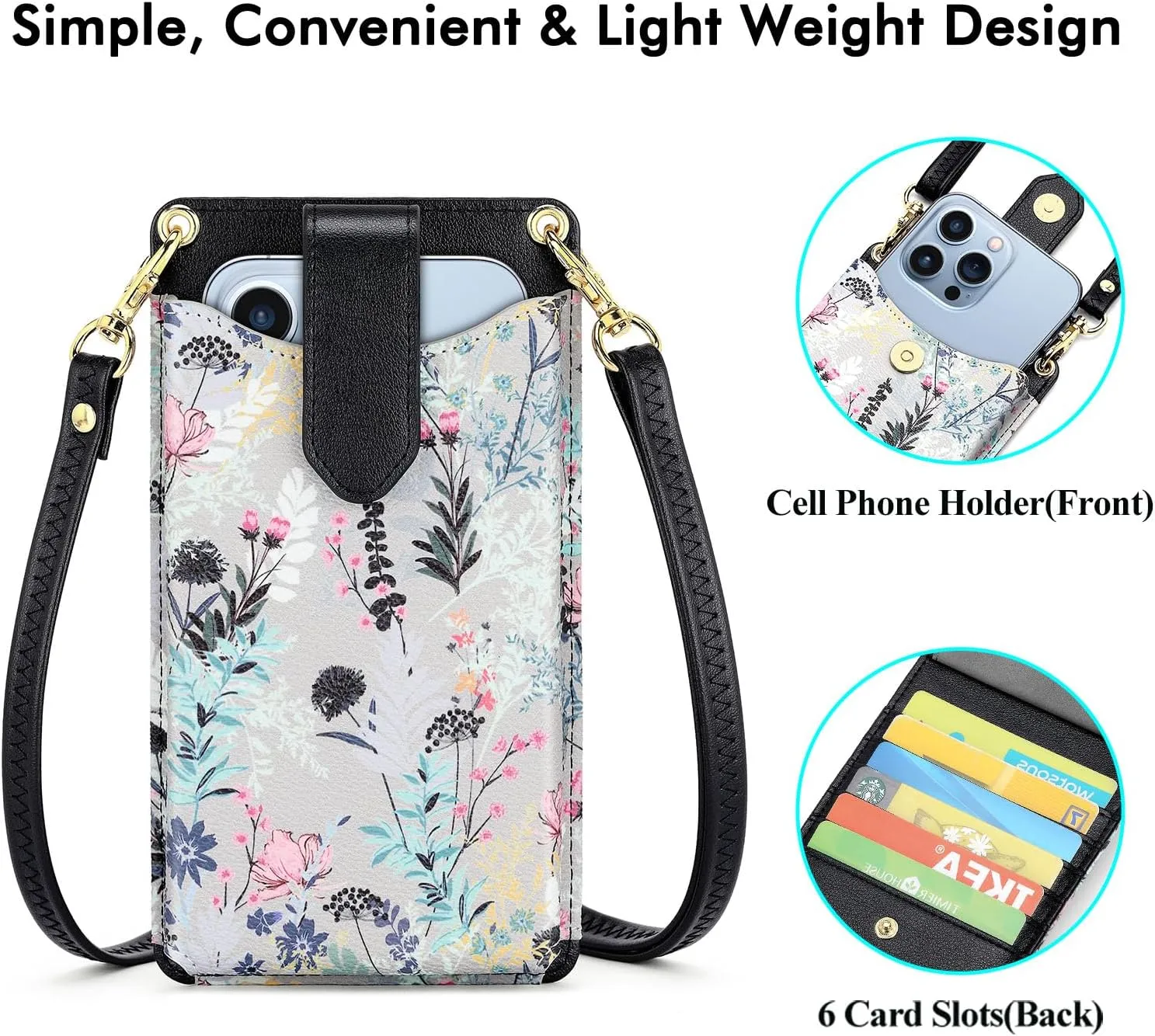 RONSIN Small Crossbody Cell Phone Purse for Women Vegan Leather Crossbody Phone Bag with RFID Card Slots Adjustable Strap